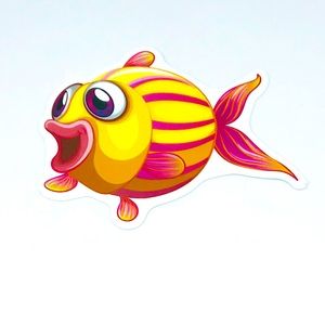 Pink & Yellow Tropical Ocean Water Fish Cartoon Style Single Decor Sticker